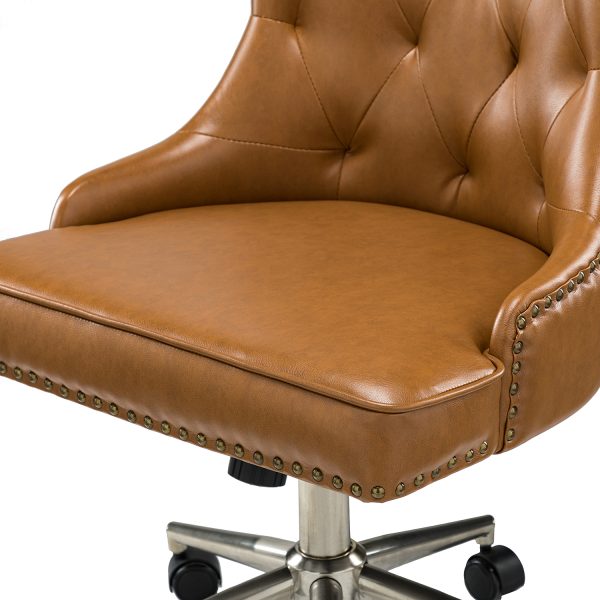 Busiris Camel Vegan Leather Nailhead Trim Swivel Task Chair 4