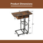 Rustic Brown C Shaped Side Table with Charging Station Wheels 12 Rustic Brown C Shaped Side Table with Charging Station Wheels