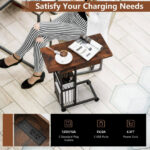 Rustic Brown C Shaped Side Table with Charging Station Wheels 13 Rustic Brown C Shaped Side Table with Charging Station Wheels