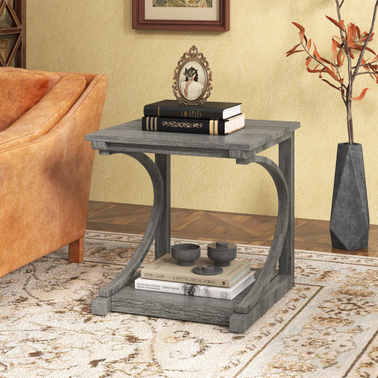 Grey 24 Inch 2 Tier C Shaped End Table 2 Grey 24 Inch 2 Tier C Shaped End Table - Image 2