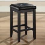 Black 24-Inch Backless Faux Leather Barstools with Wood Frame (Set of 2)