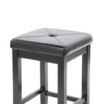 Black 24-Inch Backless Faux Leather Barstools with Wood Frame (Set of 2)