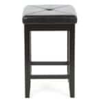 Black 24-Inch Backless Faux Leather Barstools with Wood Frame (Set of 2)