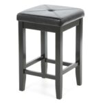 Black 24-Inch Backless Faux Leather Barstools with Wood Frame (Set of 2)