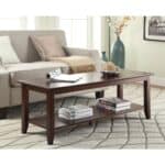 Espresso Wood Grain Coffee Table with Sturdy Bottom Shelf