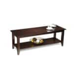 Espresso Wood Grain Coffee Table with Sturdy Bottom Shelf