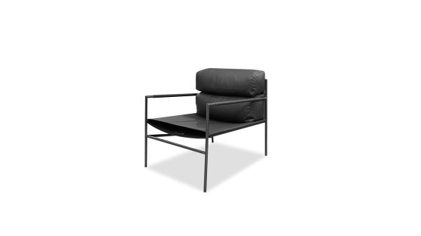 CAJA Black Saddle Leather Lounge Chair with Powder Coated Legs 3