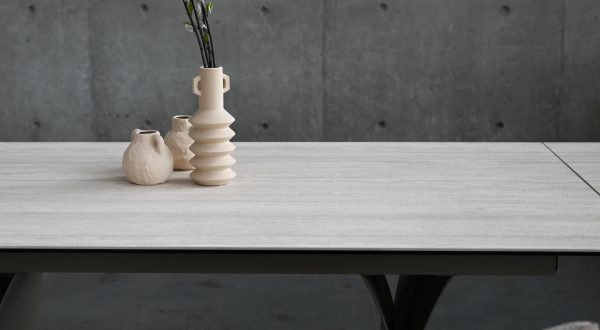 CAMBER Bianco Travertine Ceramic Top Extension Dining Table 3 2
