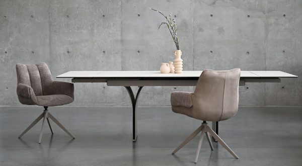 CAMBER Bianco Travertine Ceramic Top Extension Dining Table 5 2