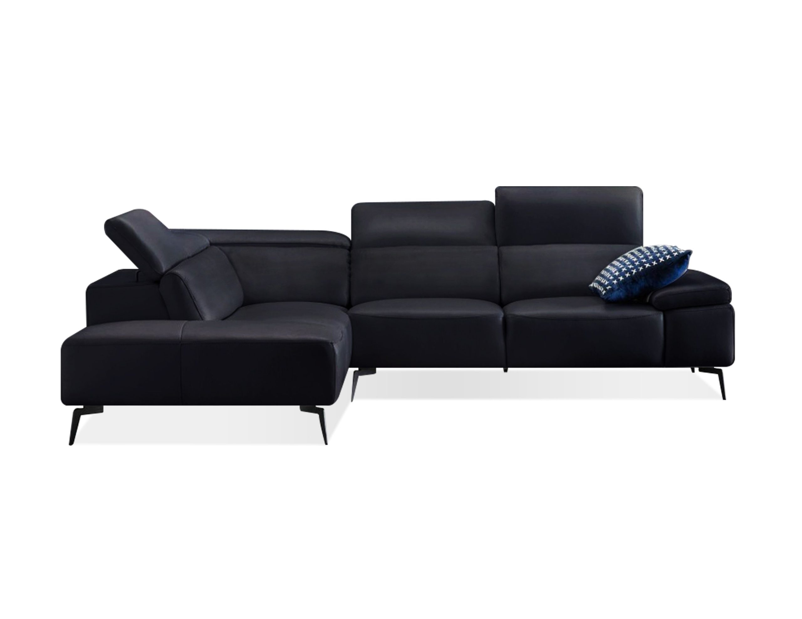 CAMELLO Black Leather LSF Chaise Sectional with Adjustable Headrest 1 CAMELLO Black Leather LSF Chaise Sectional with Adjustable Headrest