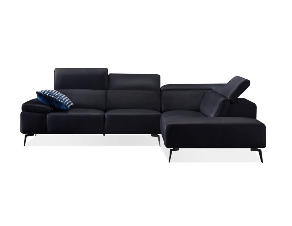 CAMELLO Black Leather RSF Chaise Sectional with Adjustable Headrest 2