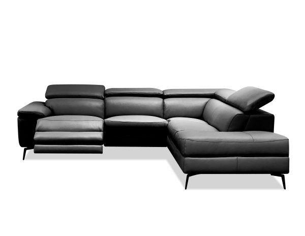 CAMELLO Black Leather RSF Electric Reclining Chaise Sectional 2