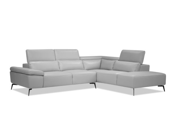 CAMELLO Silver Leather RSF Chaise Sectional with Adjustable Headrests 2