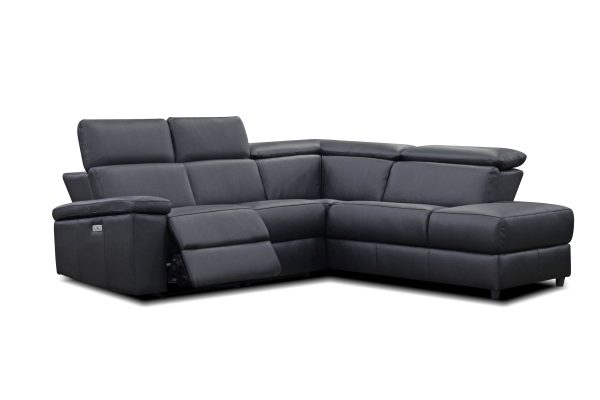 CAMILLA Black Leather Electric Reclining Sectional LSF Chaise Black Legs 2
