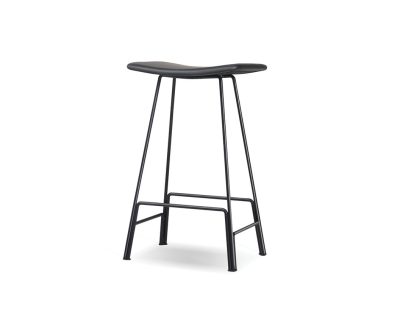 CANARIA Black Leather Bar Stool Black Steel Base