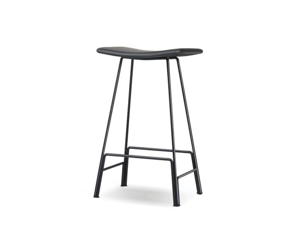 CANARIA Black Leather Bar Stool Black Steel Base 4