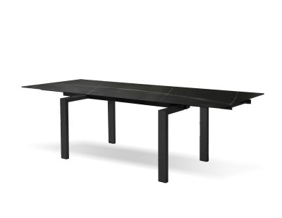 CANTRO Black Glass Extension Dining Table Black Steel Base