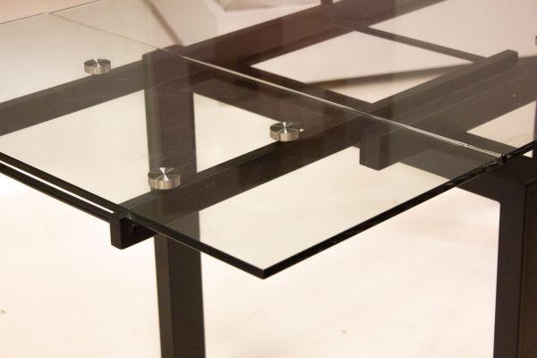 CANTRO Clear Glass Extension Dining Table Black Steel Base 1 2