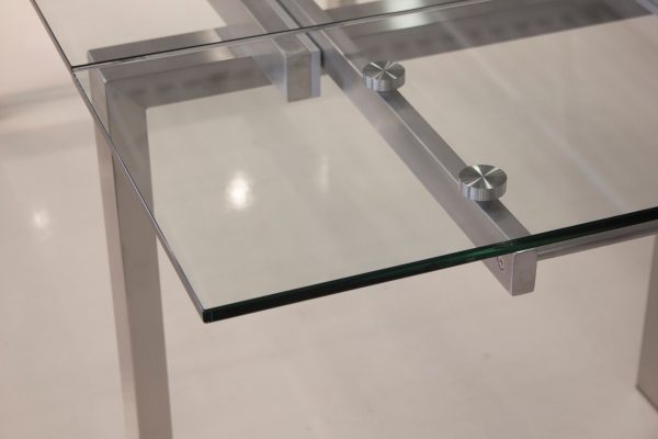 CANTRO Clear Tempered Glass Brushed Stainless Steel Extension Dining Table 2 2