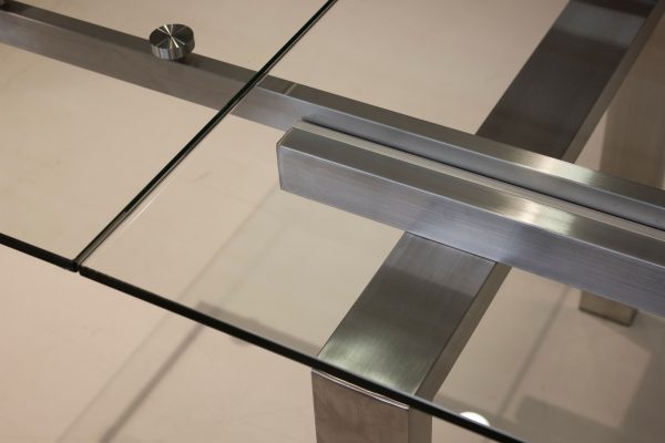 CANTRO Clear Tempered Glass Brushed Stainless Steel Extension Dining Table 3 2