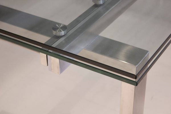 CANTRO Clear Tempered Glass Brushed Stainless Steel Extension Dining Table 5 2