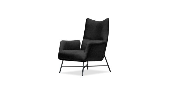 CARAWAY Black Leatherette Lounge Chair Black Powder Coated Steel Base