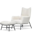 CARAWAY Bone Fabric Lounge Chair Black Steel Base