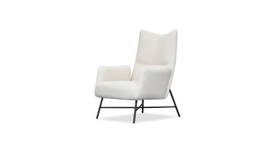 CARAWAY Bone Fabric Lounge Chair Black Steel Base
