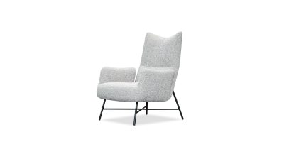 CARAWAY Putty Bouclé Lounge Chair Black Steel Base