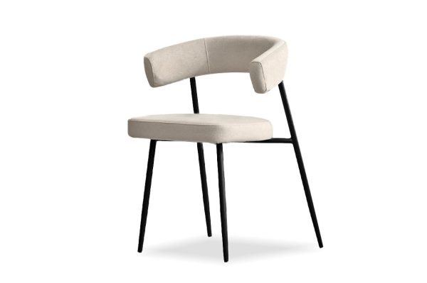 CASSIS Beige Fabric Dining Chair Black Steel Base e1753203215740