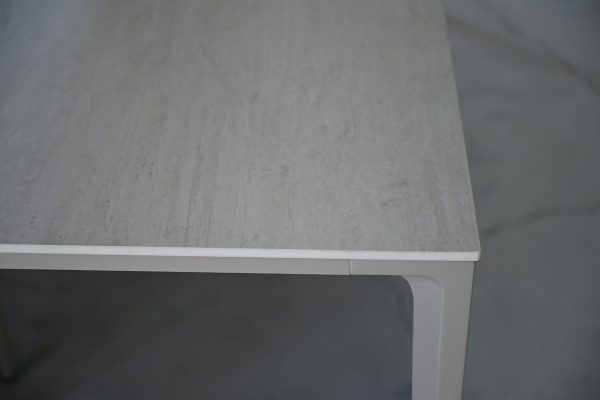 CAYMAN 70 Travertino Ceramic Taupe Powder Coated Dining Table 1 2