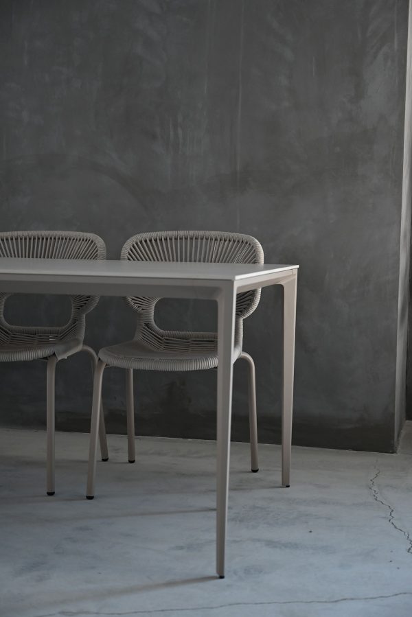 CAYMAN 70 Travertino Ceramic Taupe Powder Coated Dining Table 2 2