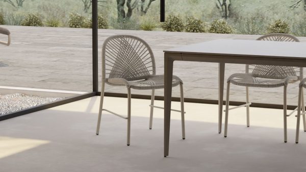 CAYMAN 70 Travertino Ceramic Taupe Powder Coated Dining Table 4 2