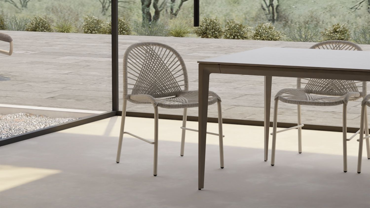 CAYMAN 70" Travertino Ceramic Taupe Powder Coated Dining Table 5 CAYMAN 70" Travertino Ceramic Taupe Powder Coated Dining Table - Image 5
