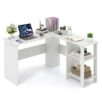 White L-Shaped Corner Desk with Shelves and Cable Holes 10 White L-Shaped Corner Desk with Shelves and Cable Holes