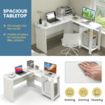 White L-Shaped Corner Desk with Shelves and Cable Holes 14 White L-Shaped Corner Desk with Shelves and Cable Holes