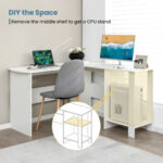 White L-Shaped Corner Desk with Shelves and Cable Holes 13 White L-Shaped Corner Desk with Shelves and Cable Holes