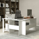 White L-Shaped Corner Desk with Shelves and Cable Holes 9 White L-Shaped Corner Desk with Shelves and Cable Holes