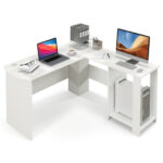 White L-Shaped Corner Desk with Shelves and Cable Holes 11 White L-Shaped Corner Desk with Shelves and Cable Holes