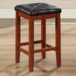 Cherry Counter Height Bar Stools with Faux Leather Seat (Set of 2)