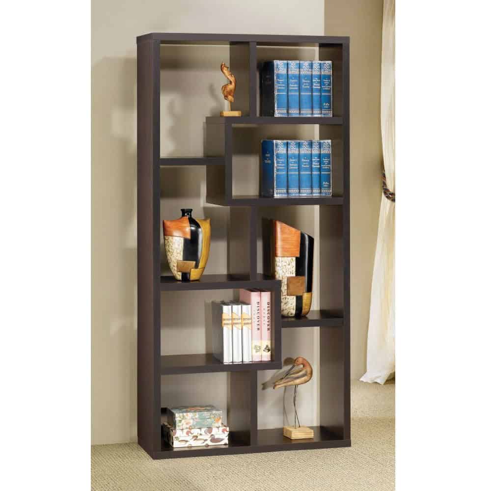 Modern Cube Style Display Bookcase in Cappuccino Finish 1 Modern Cube Style Display Bookcase in Cappuccino Finish