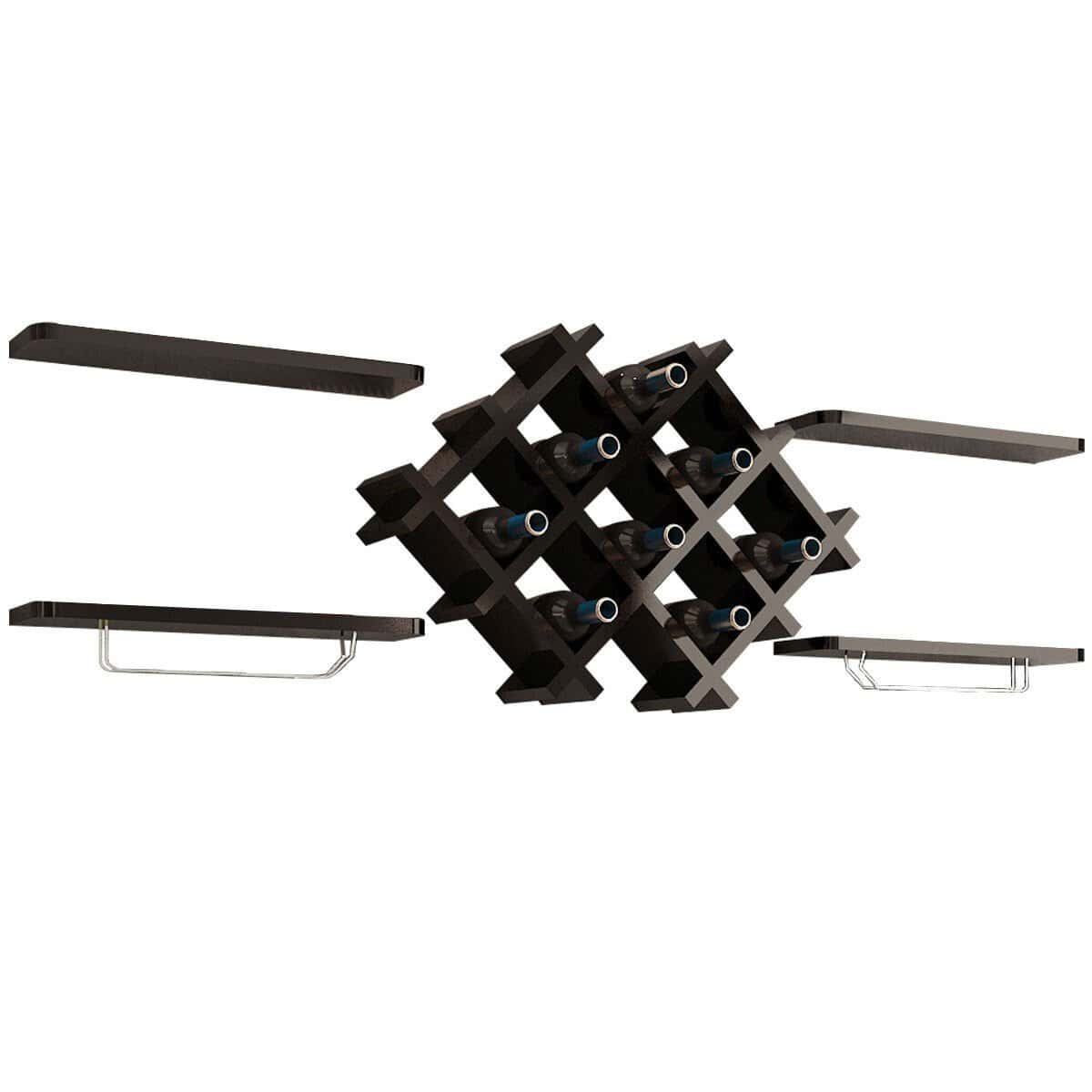 Wall Mounted Black Wine Rack with Shelves and Glass Holders (Set of 5) 2 Wall Mounted Black Wine Rack with Shelves and Glass Holders (Set of 5) - Image 2