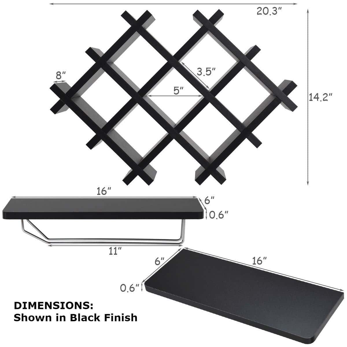 Wall Mounted Black Wine Rack with Shelves and Glass Holders (Set of 5) 5 Wall Mounted Black Wine Rack with Shelves and Glass Holders (Set of 5) - Image 5