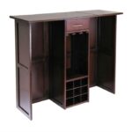 Expandable Walnut Wine Bottle Rack Mini Bar with Storage