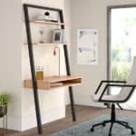 Farmhouse Oak Black Leaning Ladder Desk with 2 Shelves 10 Farmhouse Oak Black Leaning Ladder Desk with 2 Shelves