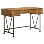 Farmhouse Rustic 3 Drawer Writing Desk with Metal Base 4 Farmhouse Rustic 3 Drawer Writing Desk with Metal Base