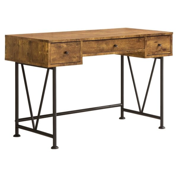 Farmhouse Rustic 3 Drawer Writing Desk with Metal Base