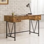 Farmhouse Rustic 3 Drawer Writing Desk with Metal Base 5 Farmhouse Rustic 3 Drawer Writing Desk with Metal Base