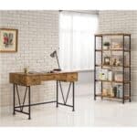 Farmhouse Rustic 3 Drawer Writing Desk with Metal Base 6 Farmhouse Rustic 3 Drawer Writing Desk with Metal Base