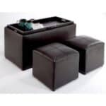 Faux Leather Storage Bench Coffee Table with Ottomans (Set of 3) 3 Faux Leather Storage Bench Coffee Table with Ottomans (Set of 3)
